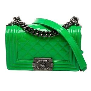 Chanel Green Quilted Patent Leather Flap Boy Bag